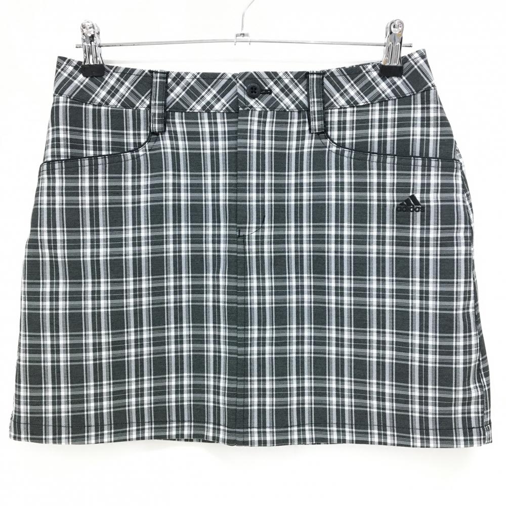 【超美品】アディダス スカート グレー×白 チェック ストレッチ  レディース L/G ゴルフウェア adidas
