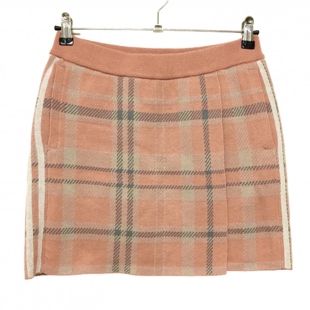 【美品】アディダス スカート ピンク×グレー チェック サイド3ライン レディース M ゴルフウェア 2023年モデル adidas