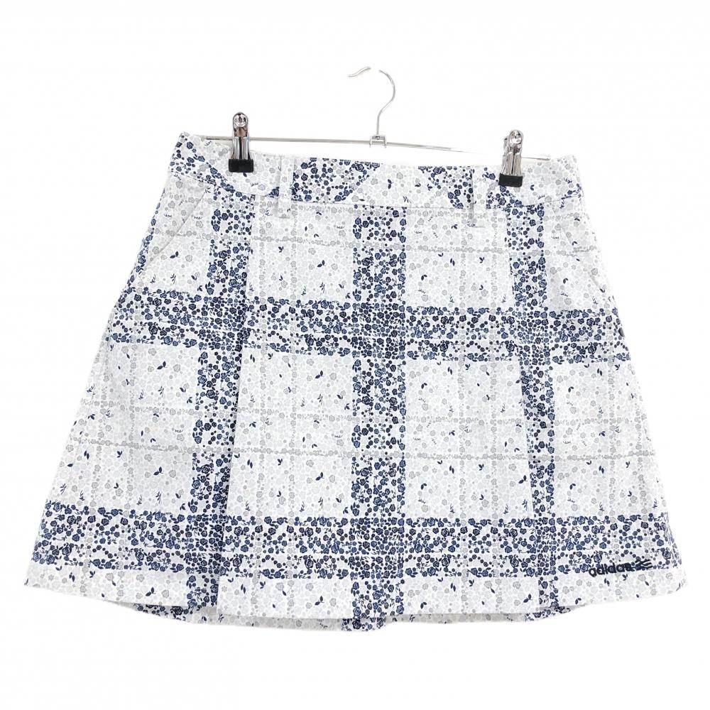 【美品】アディダス スカート 白×ネイビー×ライトグレー 小花柄 レディース L/G ゴルフウェア adidas