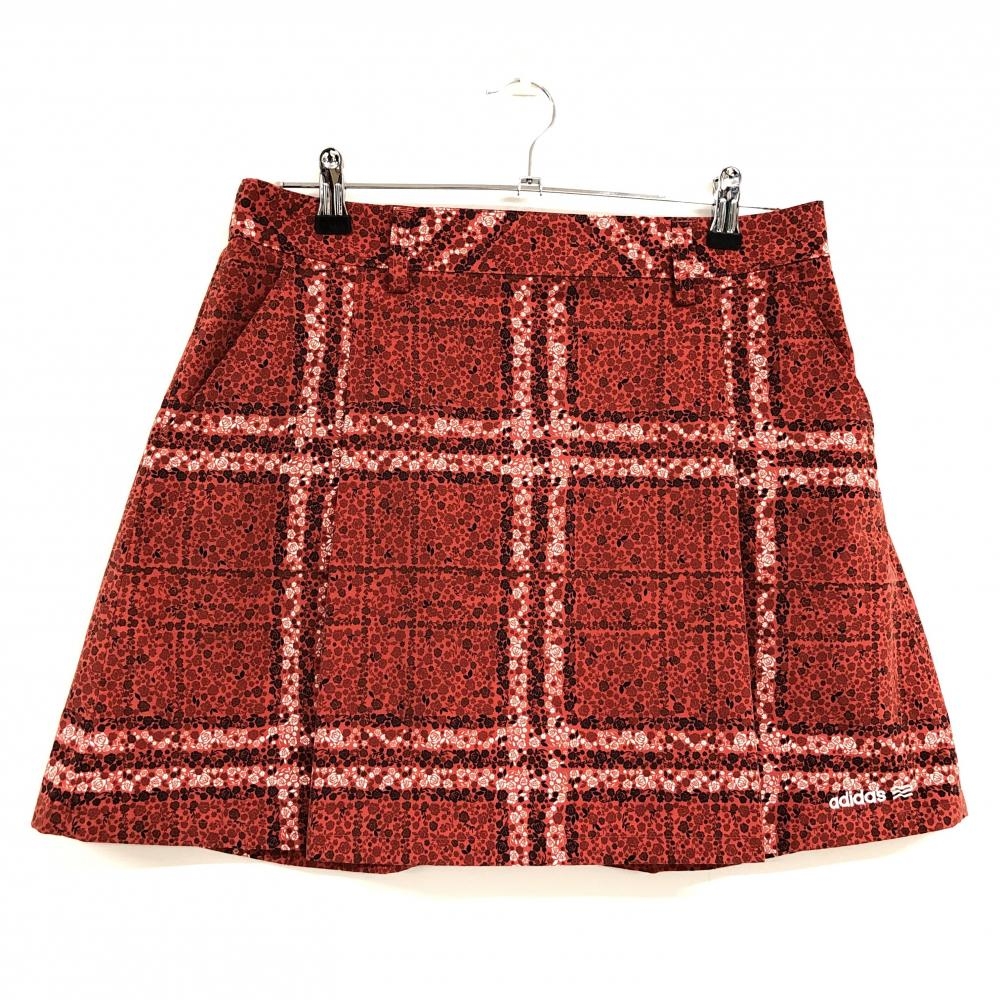 【超美品】アディダス スカート レッド×白×ネイビー 小花柄 レディース L/G ゴルフウェア adidas