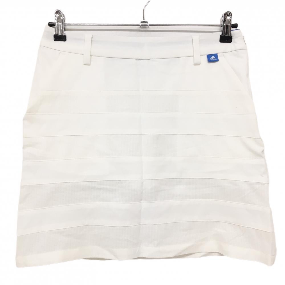 アディダス スカート 白 ボーダー織生地 一部メッシュ調 内側インナーパンツ  レディース S ゴルフウェア adidas
