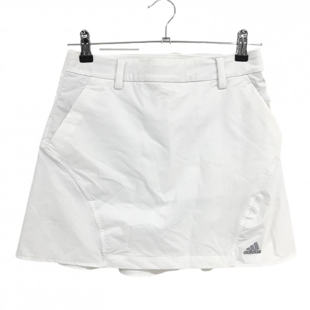 【美品】アディダス スカート 白 裾ロゴ ストレッチ 内側インナーパンツ レディース M ゴルフウェア adidas