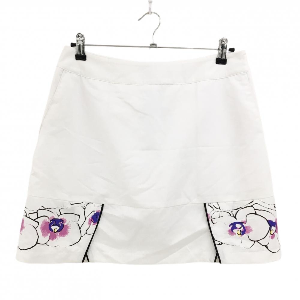 【美品】アディダス スカート 白×黒 裾一部花柄 内側インナーパンツ CLIMACOOL レディース 6 ゴルフウェア adidas