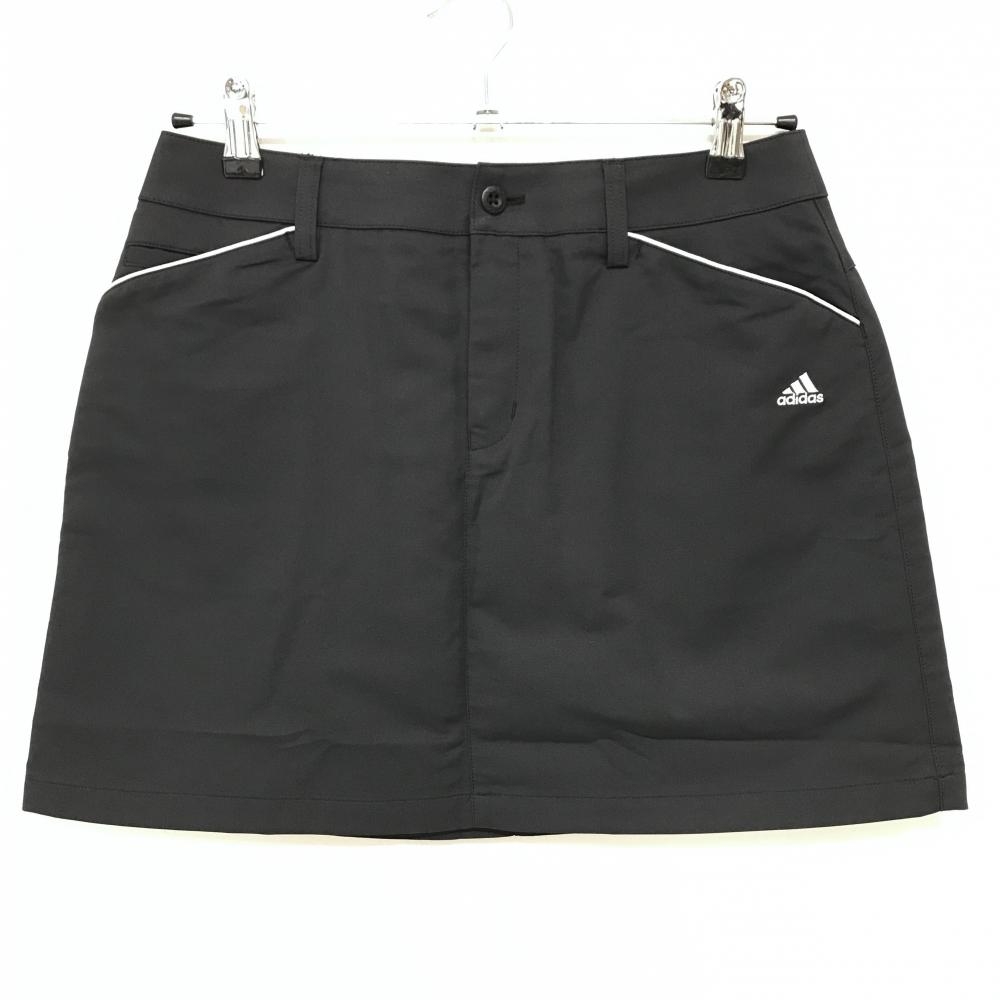 【超美品】アディダス スカート 黒×白 パイピング ロゴ刺しゅう レディース L/G ゴルフウェア adidas
