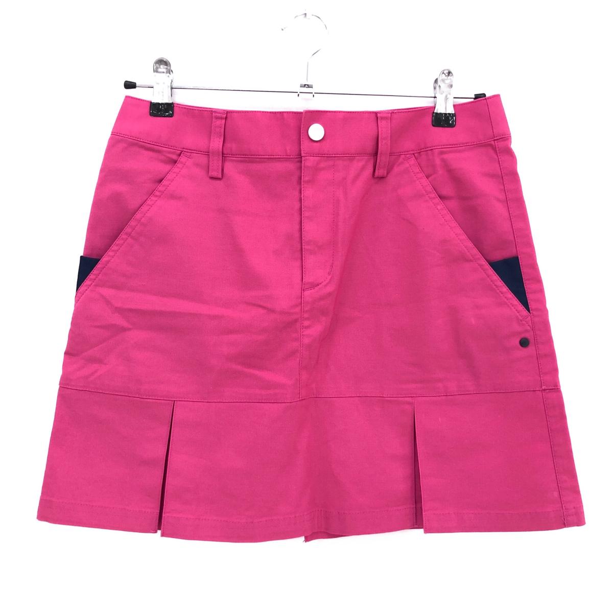 【美品】アディダス スカート ピンク×ネイビー 裾ボックスプリーツ ロゴ刺しゅう  レディース M/M ゴルフウェア adidas