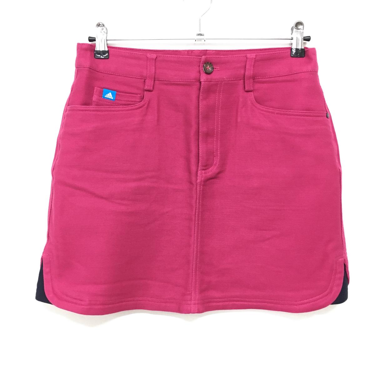 【超美品】アディダス スカート ピンク系×ネイビー 後ろロゴ ストレッチ レディース L/G ゴルフウェア adidas
