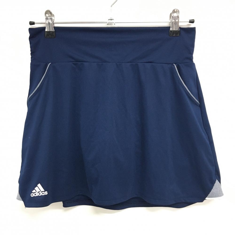 【美品】アディダス スカート ネイビー ロゴ白 内側インナーパンツ ストレッチ レディース OT ゴルフウェア adidas