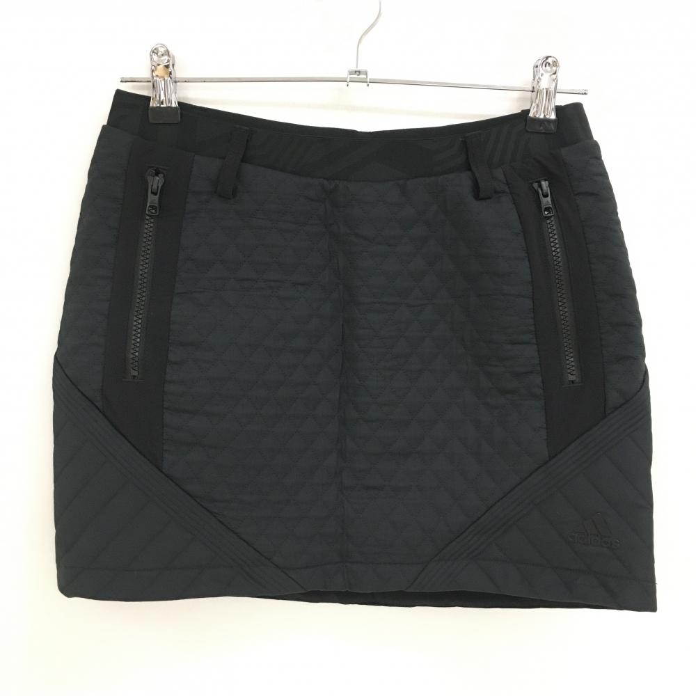 【超美品】アディダス スカート 黒 キルティング風 裾ロゴ ウエストゴム レディース L ゴルフウェア adidas