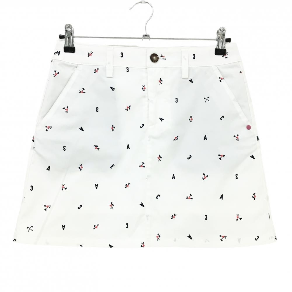 アディダス スカート 白×ネイビー 英字総柄 数字総柄 レディース M/M ゴルフウェア adidas
