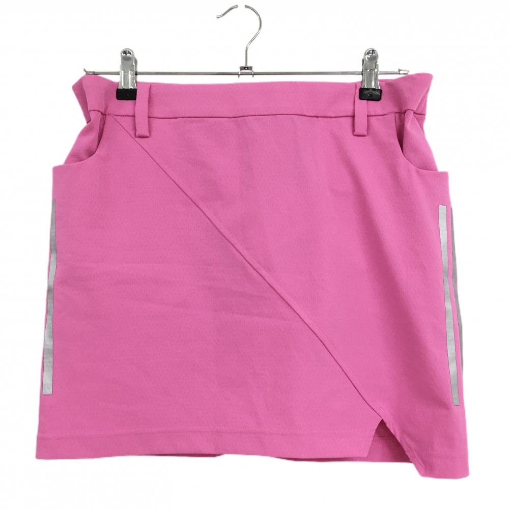 【新品】アディダス スカート ピンク×シルバー サイド3ライン インナーパンツ付 ストレッチ レディース L ゴルフウェア adidas
