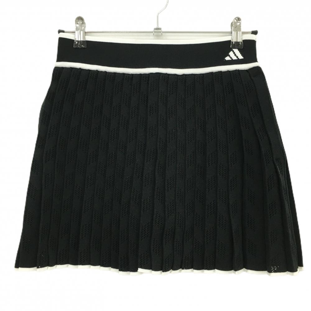 【超美品】アディダス ニットプリーツスカート 黒×白 透かし編み 裏地付 内側インナーパンツ  レディース L ゴルフウェア adidas