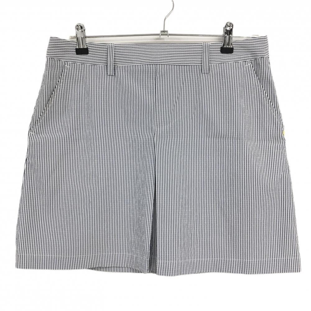 アディダス スカート 白×ネイビー ストライプ サッカー生地 バックロゴ刺しゅう レディース OT/XG(XL) ゴルフウェア adidas