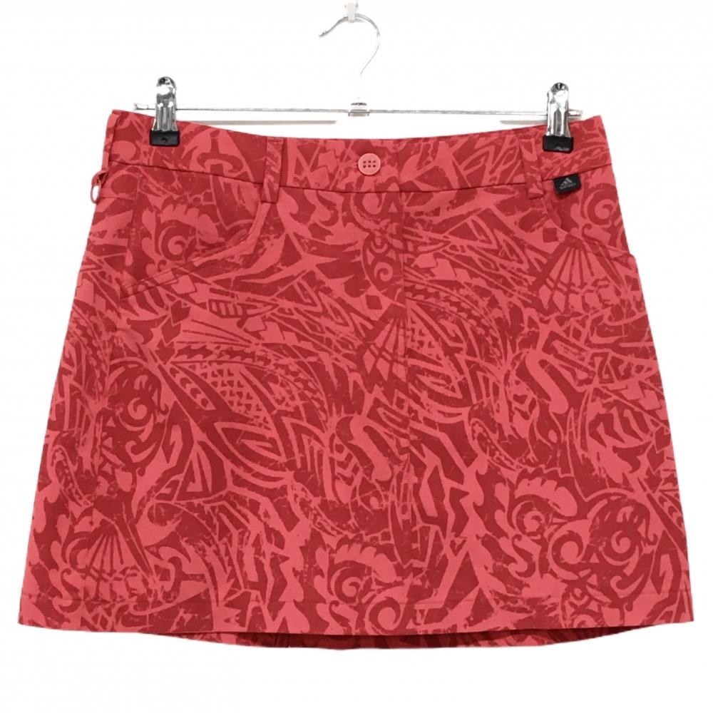 【美品】アディダス スカート レッド系 総柄 ポケット糸引き レディース M ゴルフウェア adidas