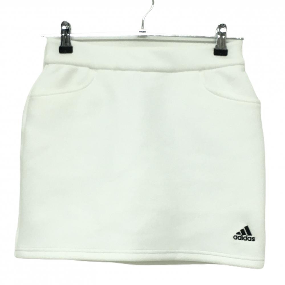 アディダス スカート 白 ロゴ黒 ダンボールニット 内側インナーパンツ ウエストゴム  レディース M ゴルフウェア adidas