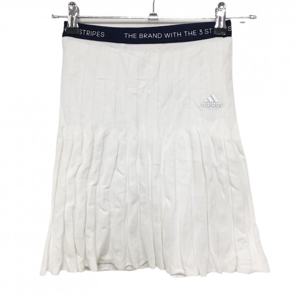 【美品】アディダス ニットスカート 白×ネイビー ウエストゴム インナーパンツ付 レディース XS ゴルフウェア adidas