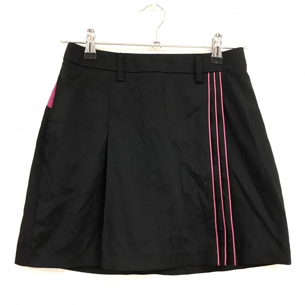 【美品】アディダス スカート 黒×ピンク ライン インナーパンツ付 レディース XS/XP ゴルフウェア adidas