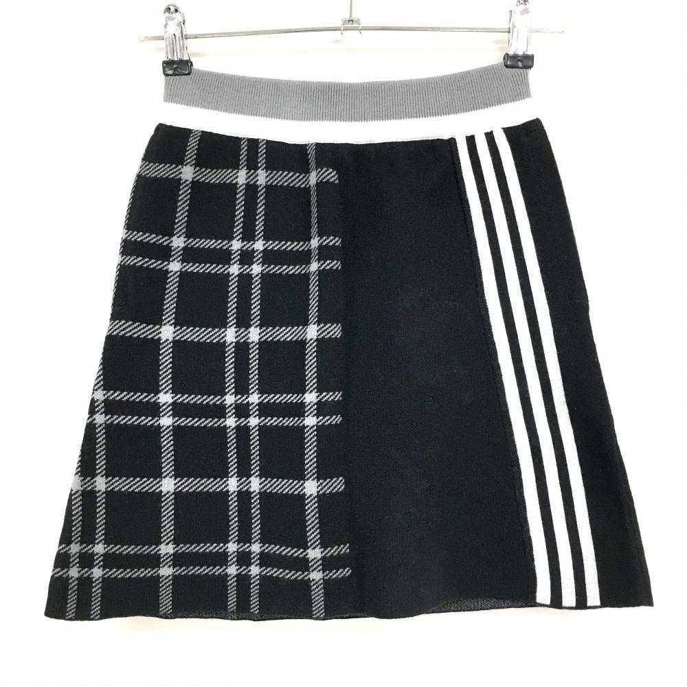 【未使用品】アディダス ニットスカート 黒×グレー 一部チェック柄 ウール混 紙タグ付  レディース XS ゴルフウェア 2024年モデル adidas