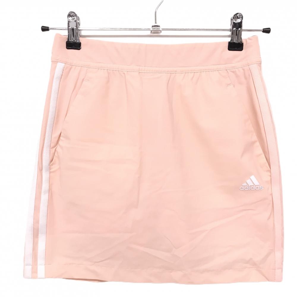 【超美品】アディダス スカート サーモンピンク×白 サイド3ライン 内側インナーパンツ レディース S ゴルフウェア adidas