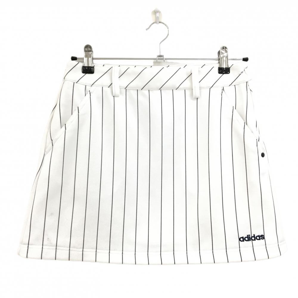 【美品】アディダス スカート 白×黒 ストライプ 裾ロゴ  レディース XS/XP ゴルフウェア adidas