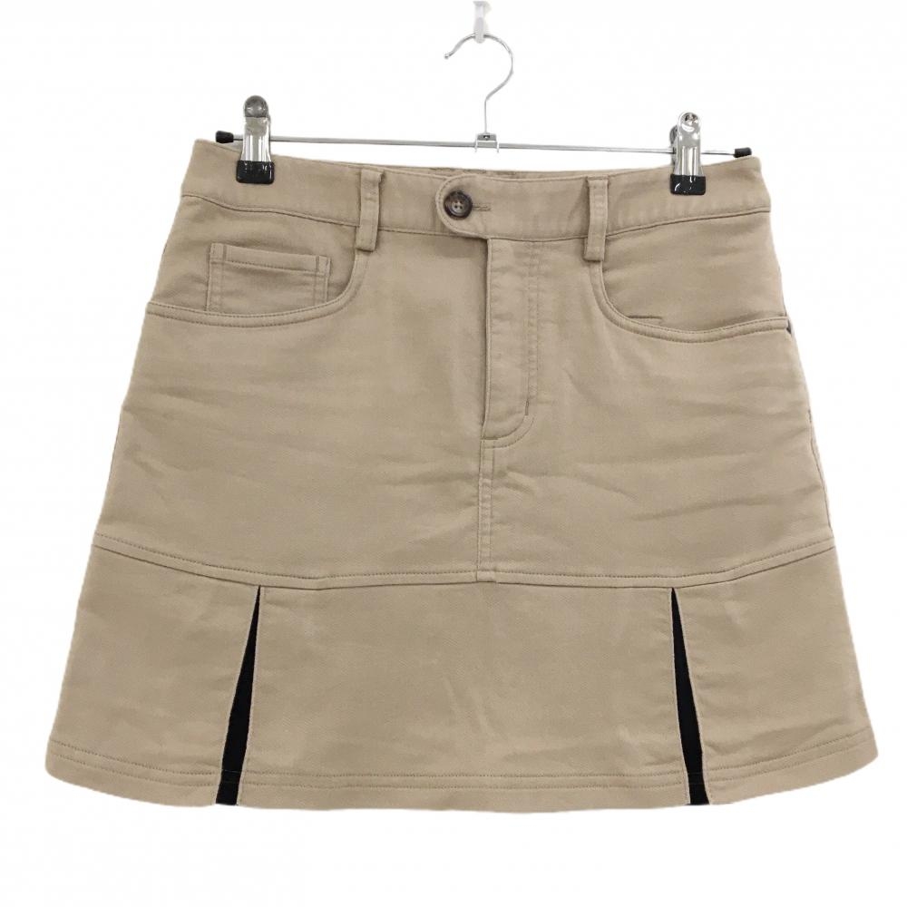 アディダス ボックスプリーツスカート ベージュ×ネイビー バックロゴ刺しゅう レディース M/M ゴルフウェア adidas