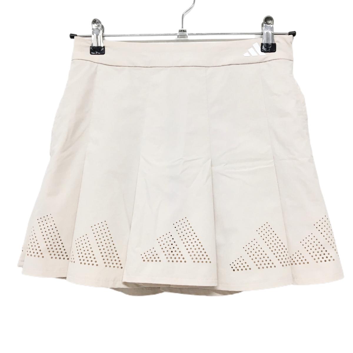 【美品】アディダス スカート ライトピンク 裾ロゴパンチング 内側インナーパンツ レディース XS ゴルフウェア adidas