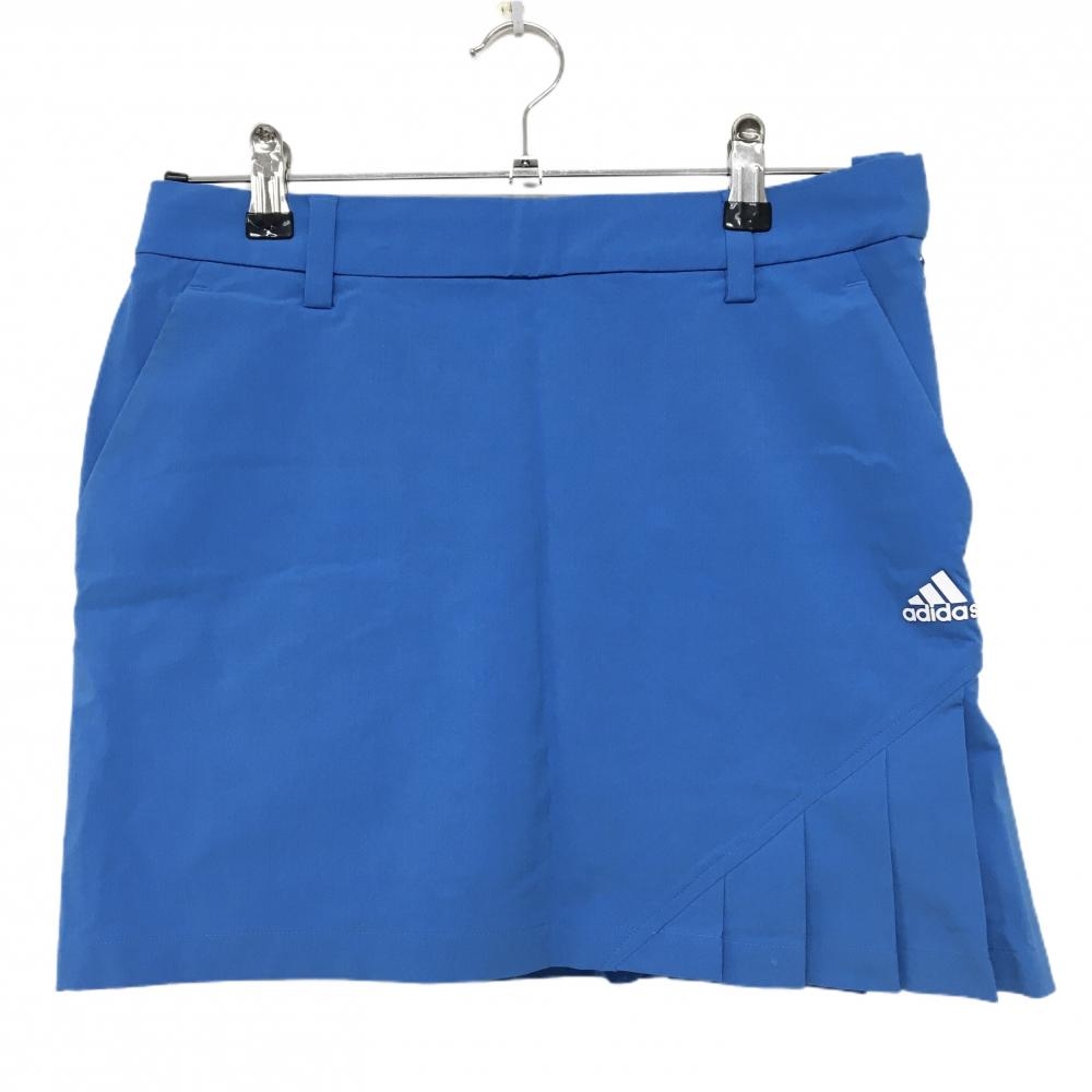 アディダス スカート ライトブルー ロゴ白 一部プリーツ 内側インナーパンツ レディース M ゴルフウェア adidas