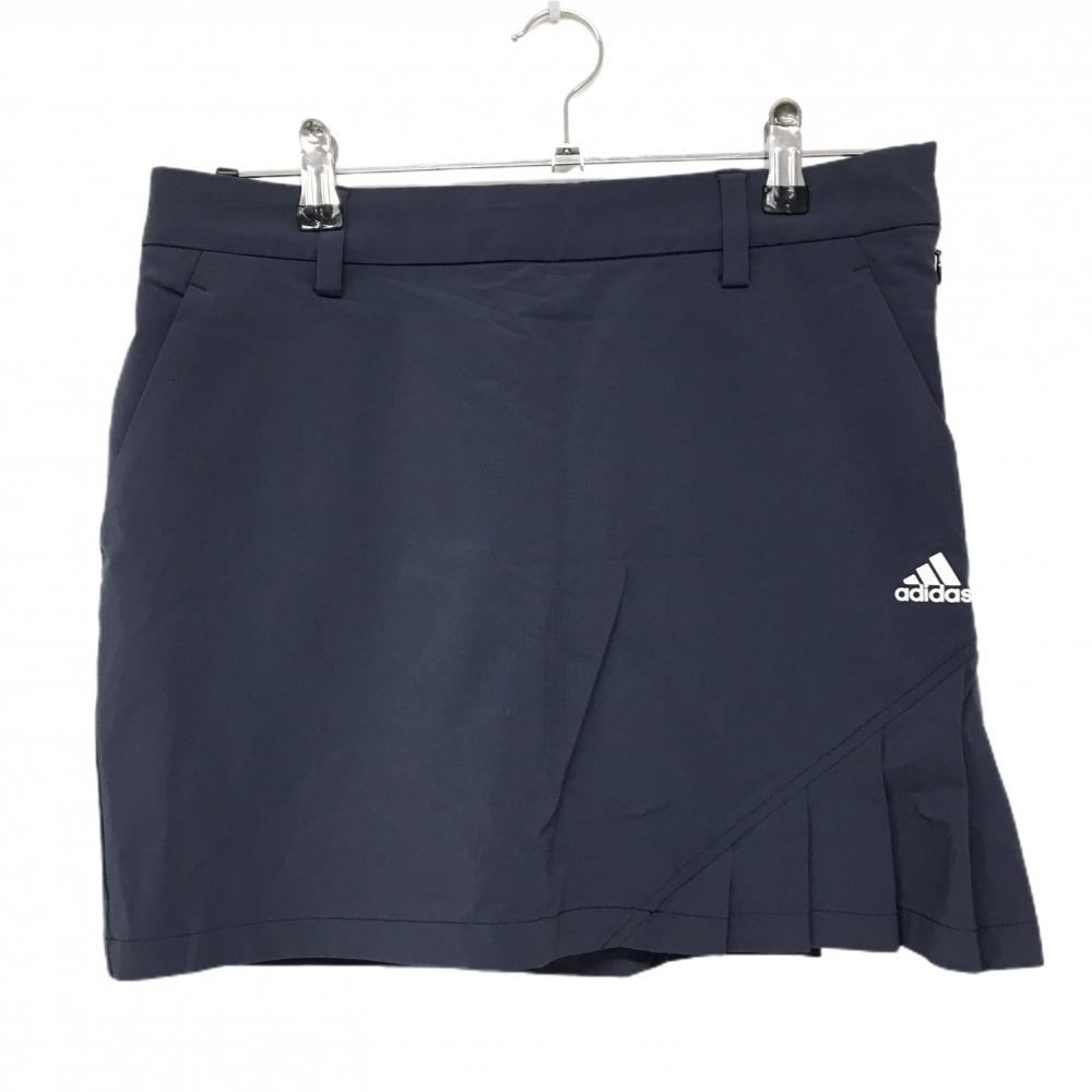 【超美品】アディダス スカート ダークグレー ピンドット地模様 ロゴ白 一部プリーツ レディース L ゴルフウェア adidas
