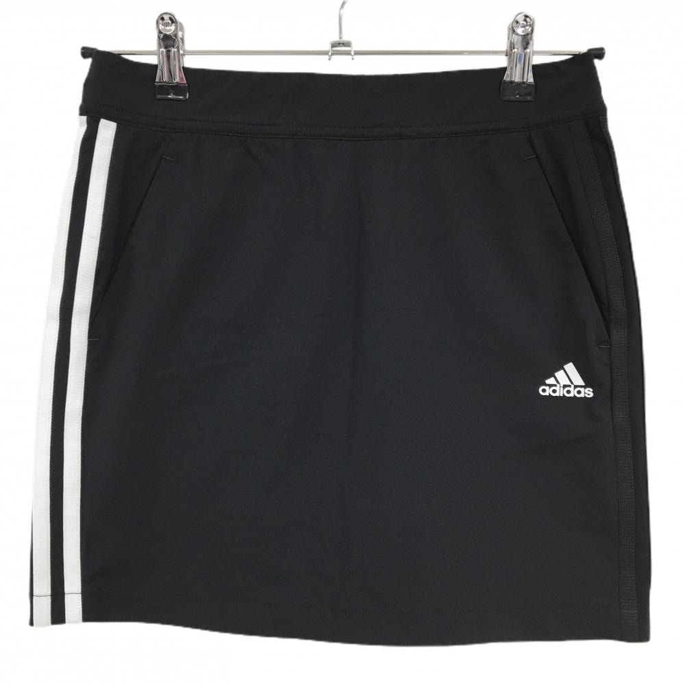 【超美品】アディダス スカート 黒×白 サイド3ライン ウエストゴム フロントロゴ レディース M ゴルフウェア adidas