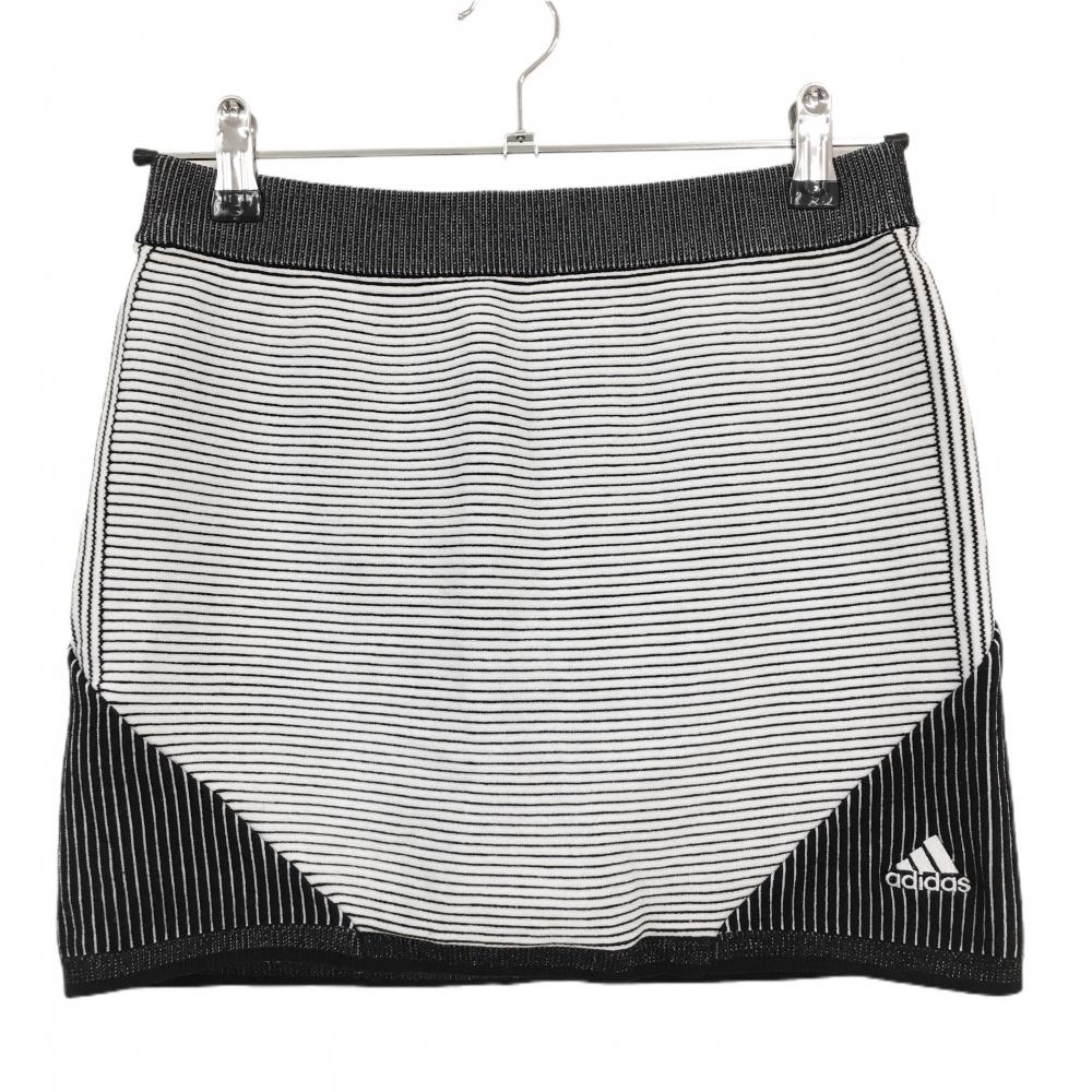 【美品】アディダス ニットスカート 白×黒 ボーダー ストライプ  レディース J/M ゴルフウェア adidas