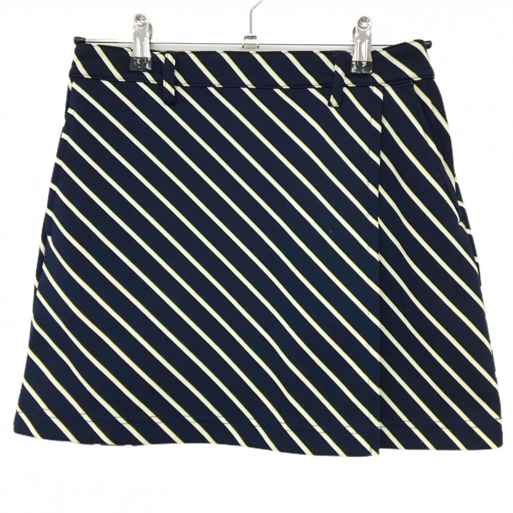 【超美品】アディダス スカート ネイビー×白 斜めストライプ ストレッチ 総柄 レディース S/P ゴルフウェア adidas
