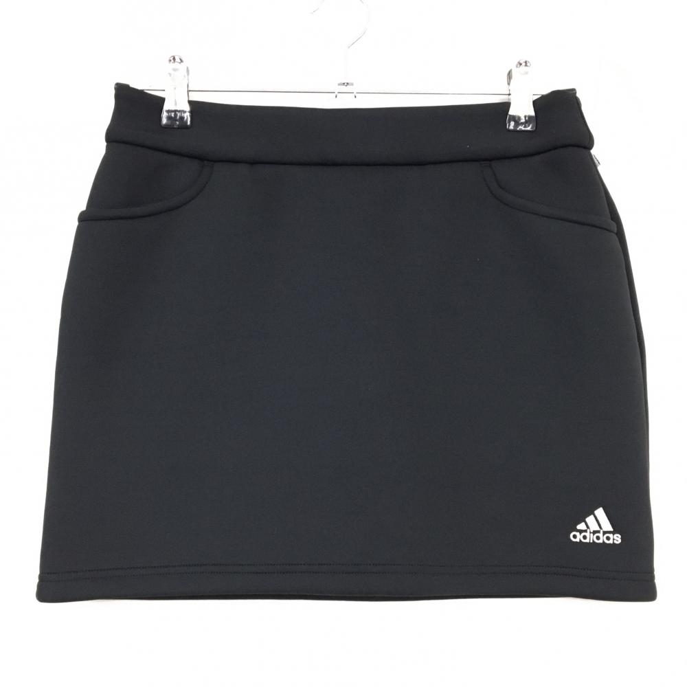 【超美品】アディダス スカート 黒 ロゴ白 ダンボールニット 内側インナーパンツ レディース L ゴルフウェア adidas