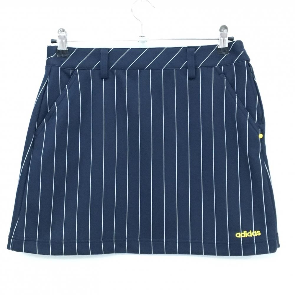【超美品】アディダス スカート ネイビー×白 ストライプ ロゴ刺しゅう レディース M/M ゴルフウェア adidas