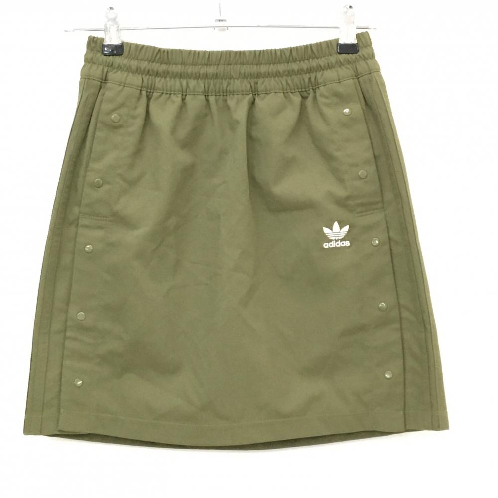 【超美品】アディダス スカート カーキ サイド3ライン ウエストゴム レディース M ゴルフウェア adidas
