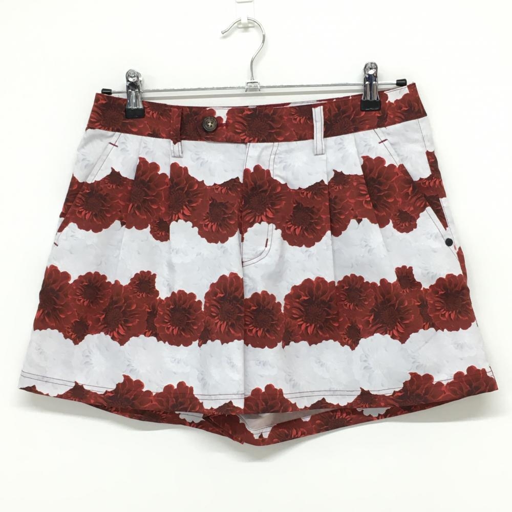 【美品】アディダス キュロットスカート レッド×白 花柄  レディース M/M ゴルフウェア adidas