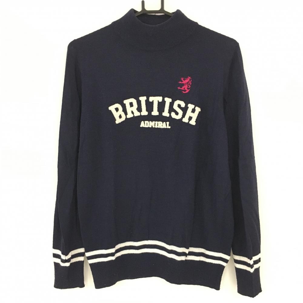 アドミラル ハイネックセーター ネイビー×白 ニット ウール混 レディース L ゴルフウェア Admiral