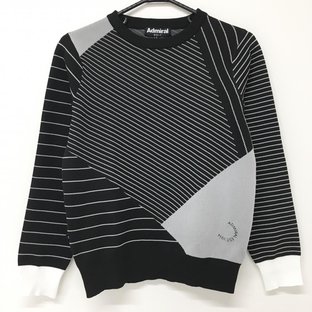 【美品】アドミラル セーター 黒×グレー 斜めボーダー レディース S ゴルフウェア Admiral