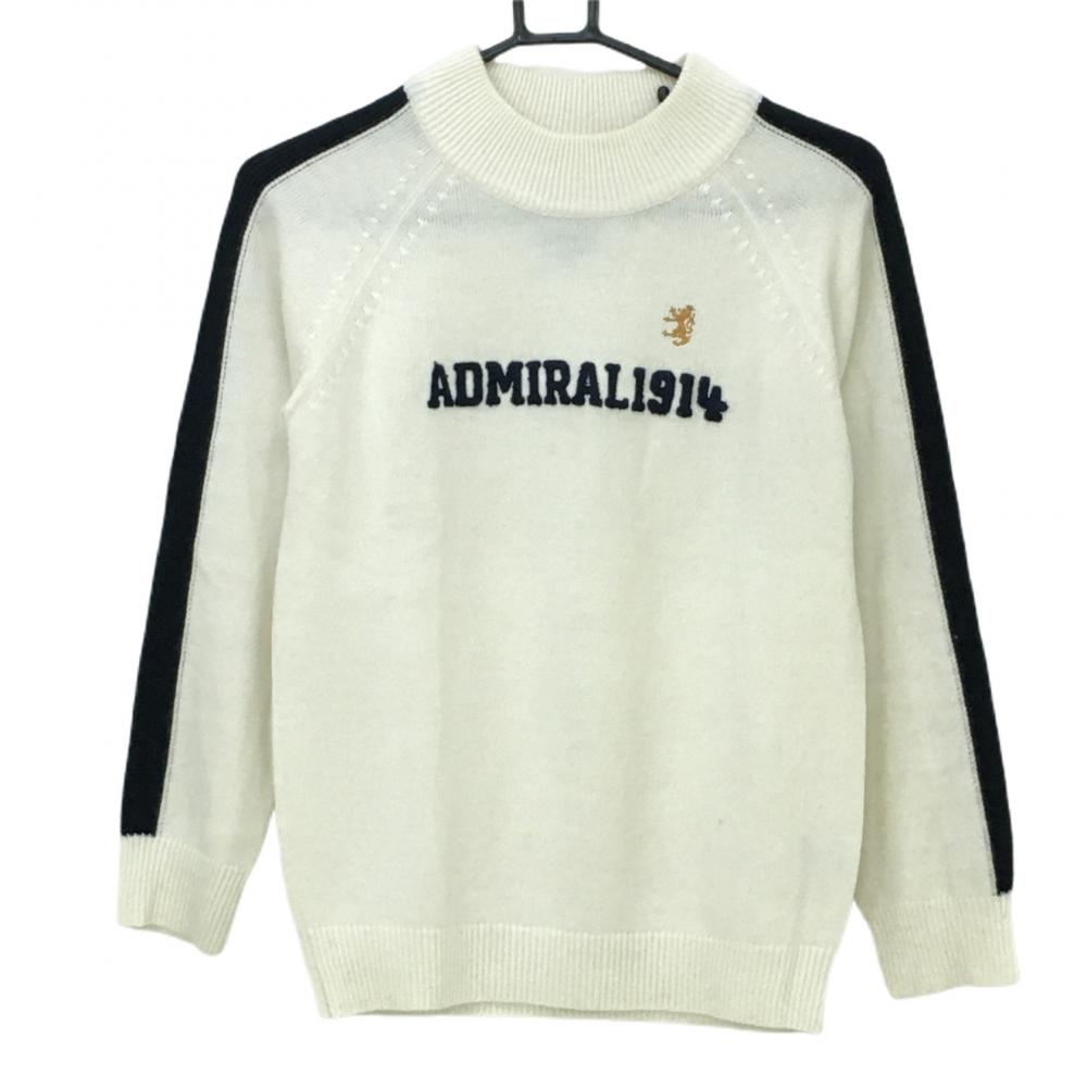 アドミラル ハイネックセーター 白×ネイビー 袖ライン フロントロゴ ニット レディース M ゴルフウェア Admiral