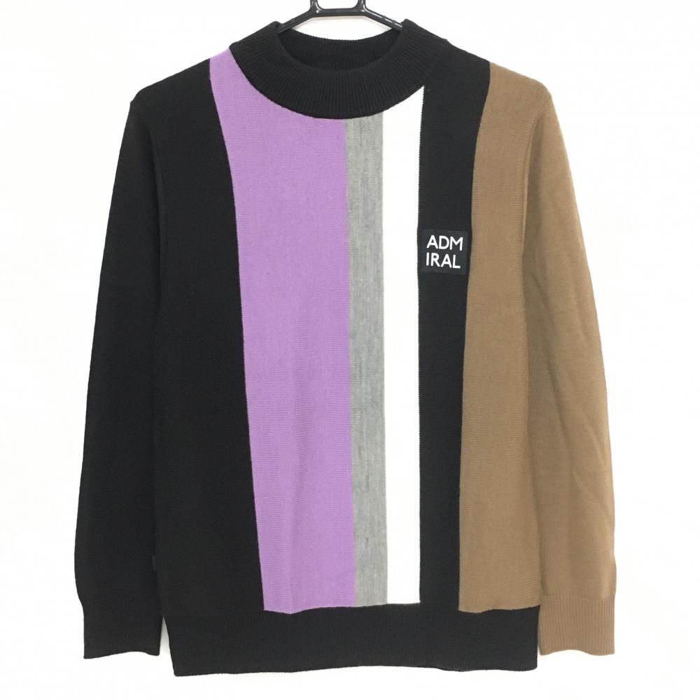 アドミラル ハイネックセーター 黒×ブラウン×パープル バイカラー ニット レディース L ゴルフウェア Admiral