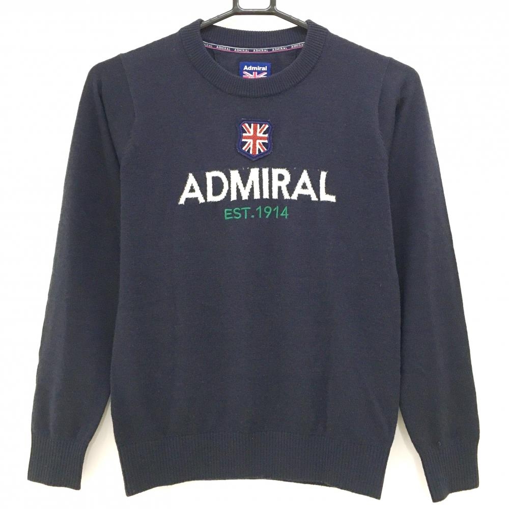 【美品】アドミラル セーター ネイビー ユニオンジャック ロゴ ニット レディース M ゴルフウェア Admiral