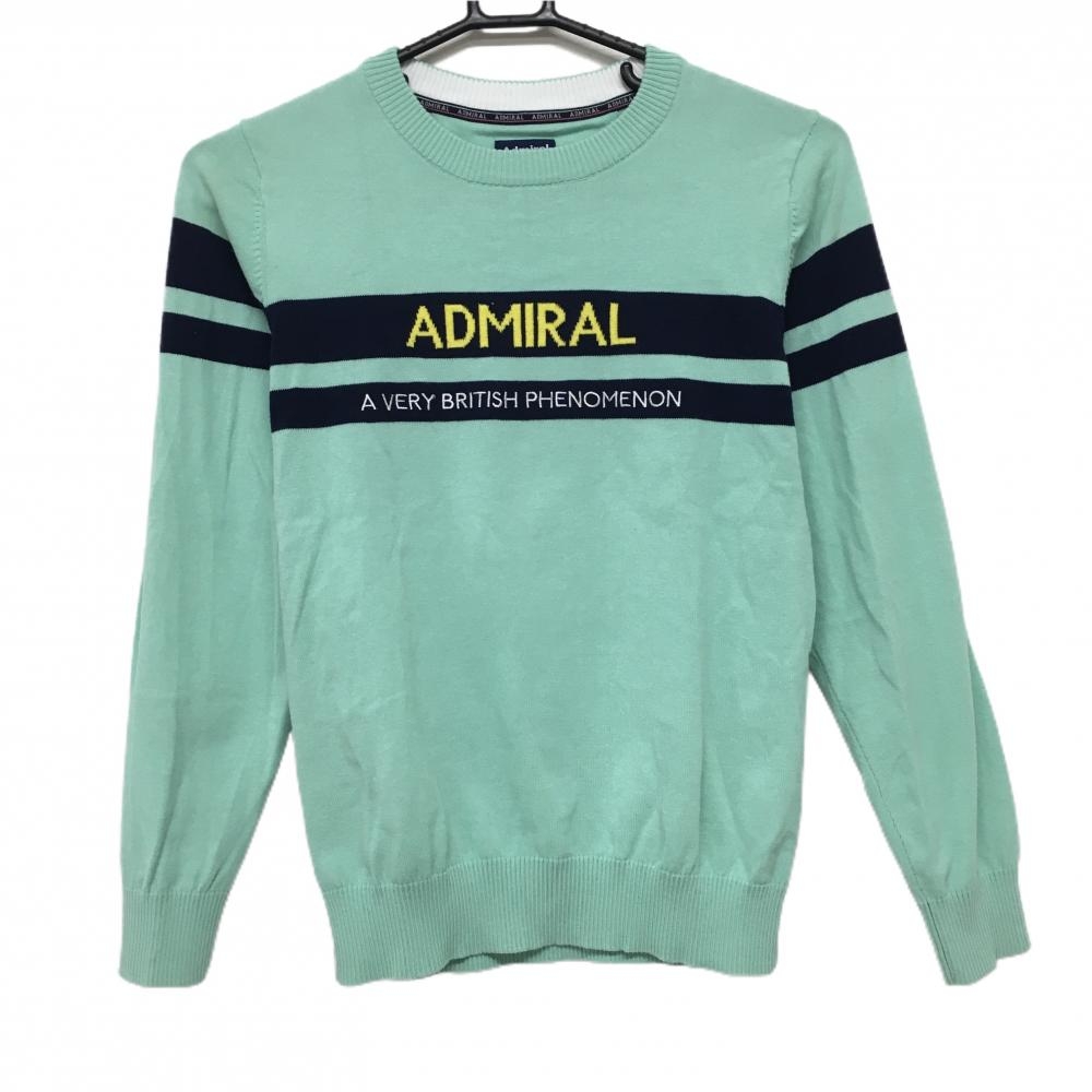 アドミラル セーター ライトグリーン×ネイビー 胸元ロゴ コットン混 ニット レディース M ゴルフウェア Admiral