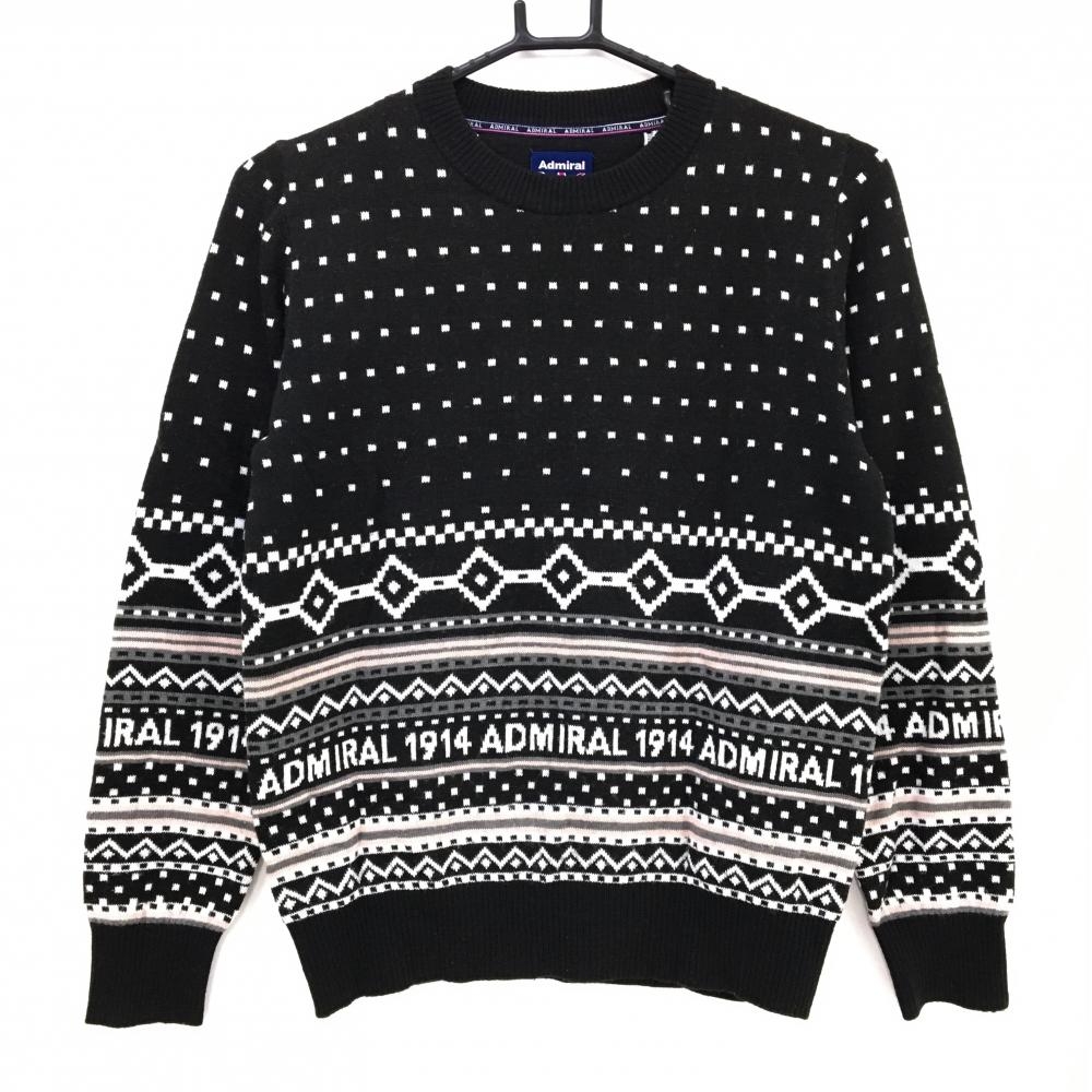 【美品】アドミラル セーター 黒×白 総柄 ニット レディース L ゴルフウェア Admiral
