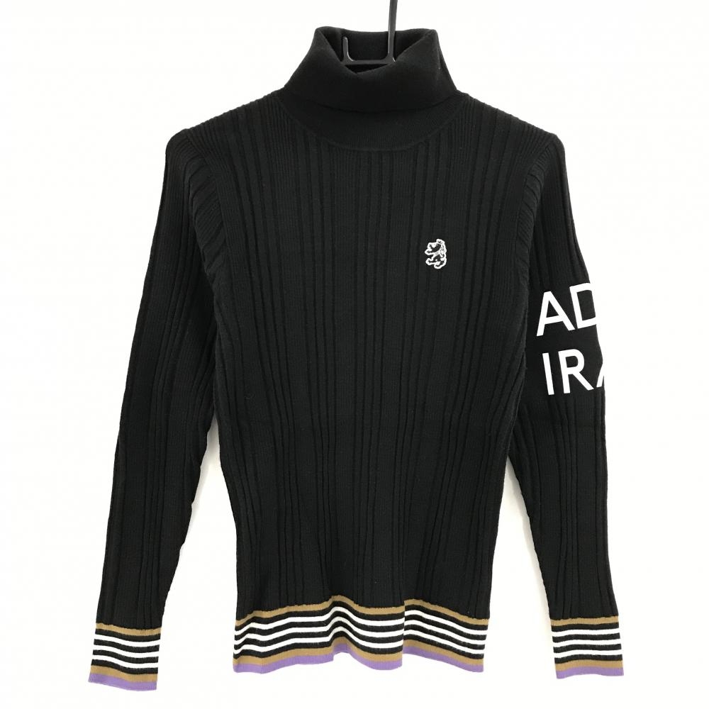 アドミラル タートルネックセーター 黒×白×ブラウン ストライプ編み ニット レディース M ゴルフウェア Admiral