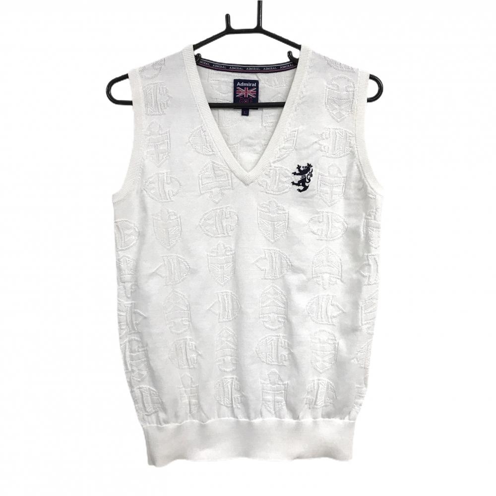 【美品】アドミラル ニットベスト 白 エンブレム総柄  レディース L ゴルフウェア Admiral