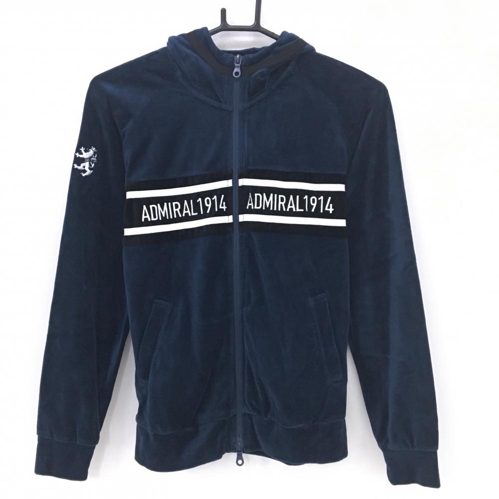 【超美品】アドミラル ジップパーカー ネイビー 胸元ロゴライン ベロア  レディース M ゴルフウェア Admiral
