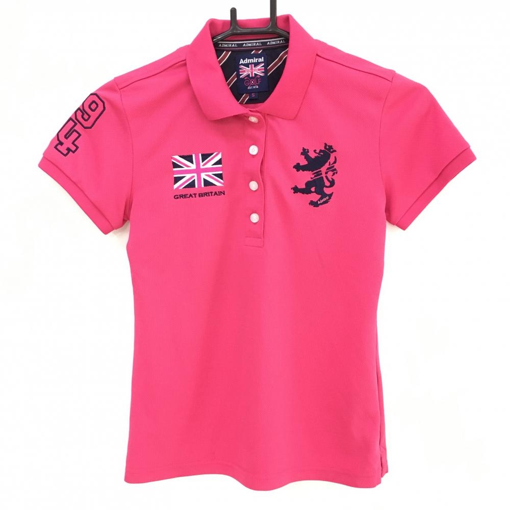 【超美品】アドミラル 半袖ポロシャツ ピンク ビッグロゴ刺しゅう  レディース S ゴルフウェア Admiral 画像
