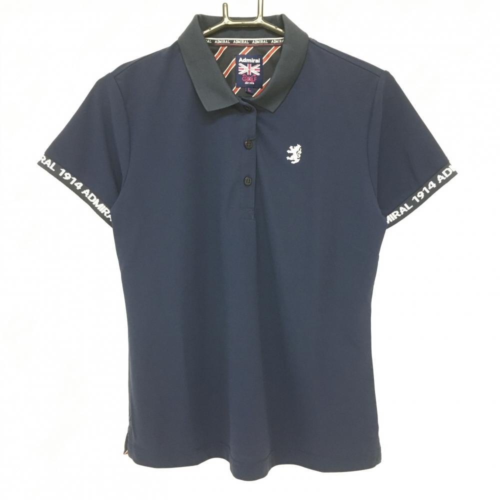 【新品】アドミラル 半袖ポロシャツ ネイビー 袖口ロゴ白 レディース L ゴルフウェア Admiral 画像