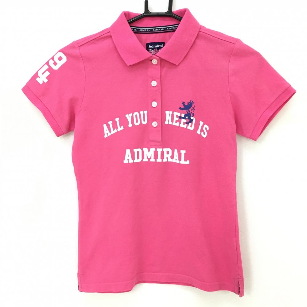 【美品】アドミラル 半袖ポロシャツ ピンク×白 ロゴプリント  レディース S ゴルフウェア Admiral