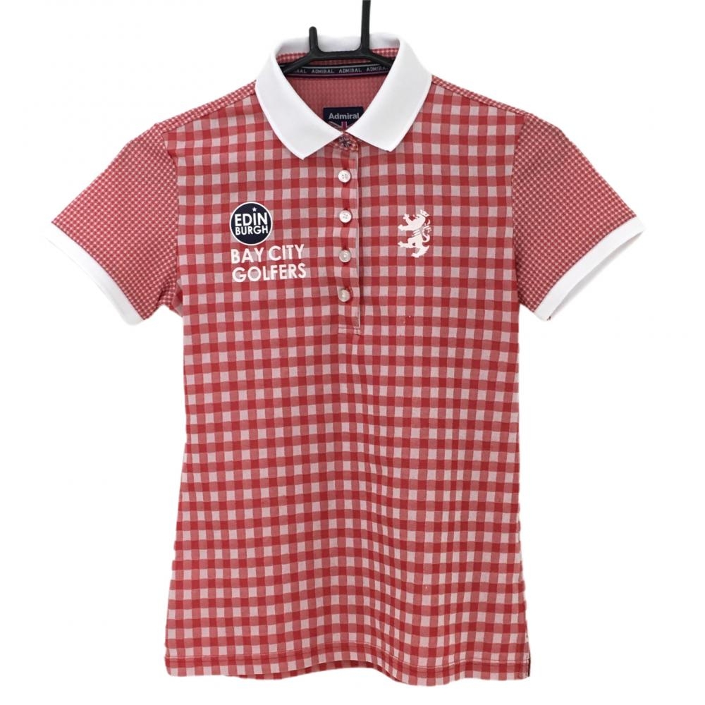 アドミラル 半袖ポロシャツ レッド×白 チェック総柄  レディース S ゴルフウェア Admiral