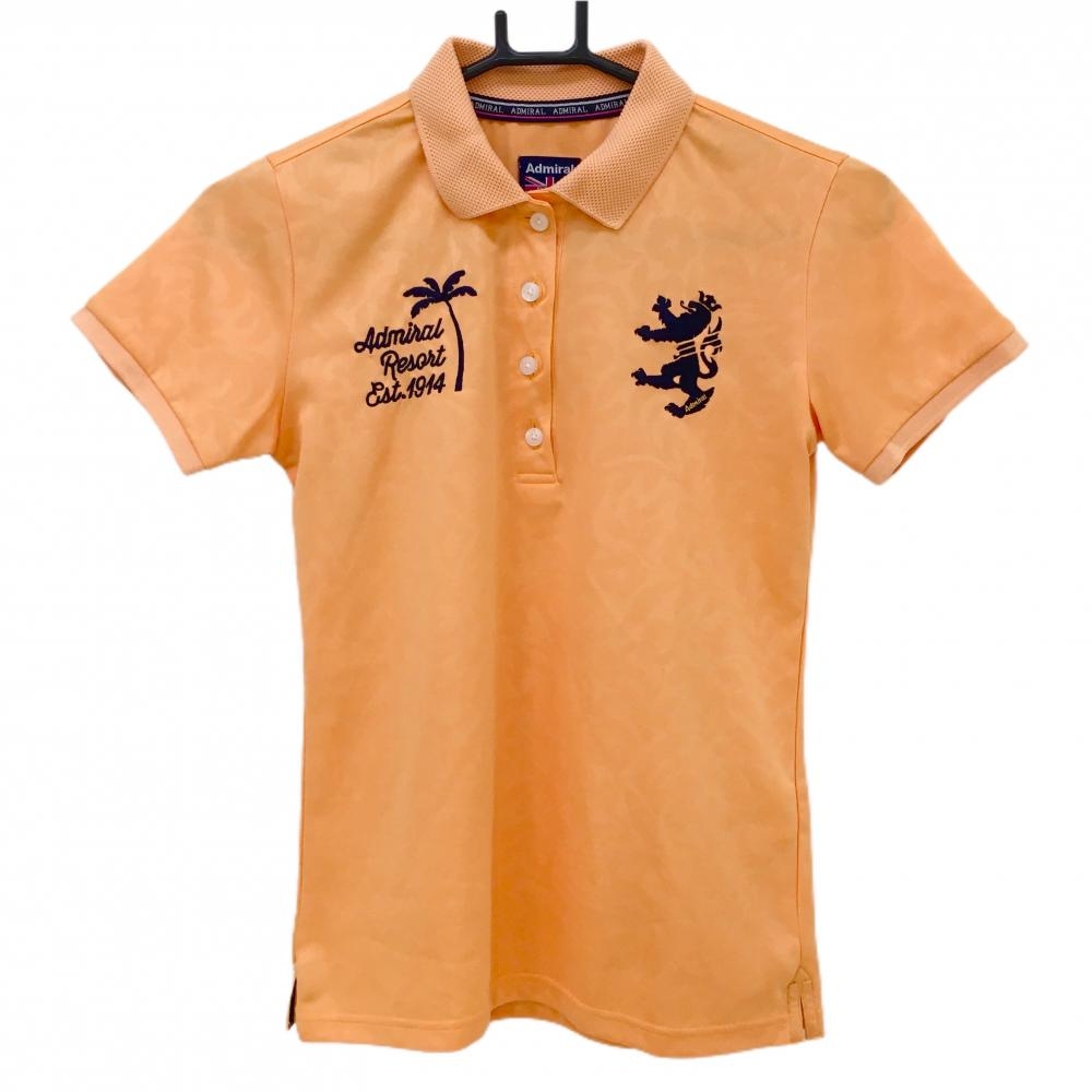 アドミラル 半袖ポロシャツ オレンジ 花柄地模様 ビッグロゴ レディース M ゴルフウェア Admiral