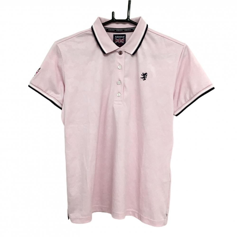 【超美品】アドミラル 半袖ポロシャツ ピンク カモフラ地模様 襟・袖口ライン レディース L ゴルフウェア Admiral